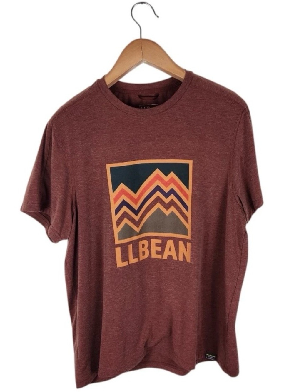 LL Bean Shirt Mens Large Rust Brown Slightly Fitted Short Sleeve Outdoor Graphic